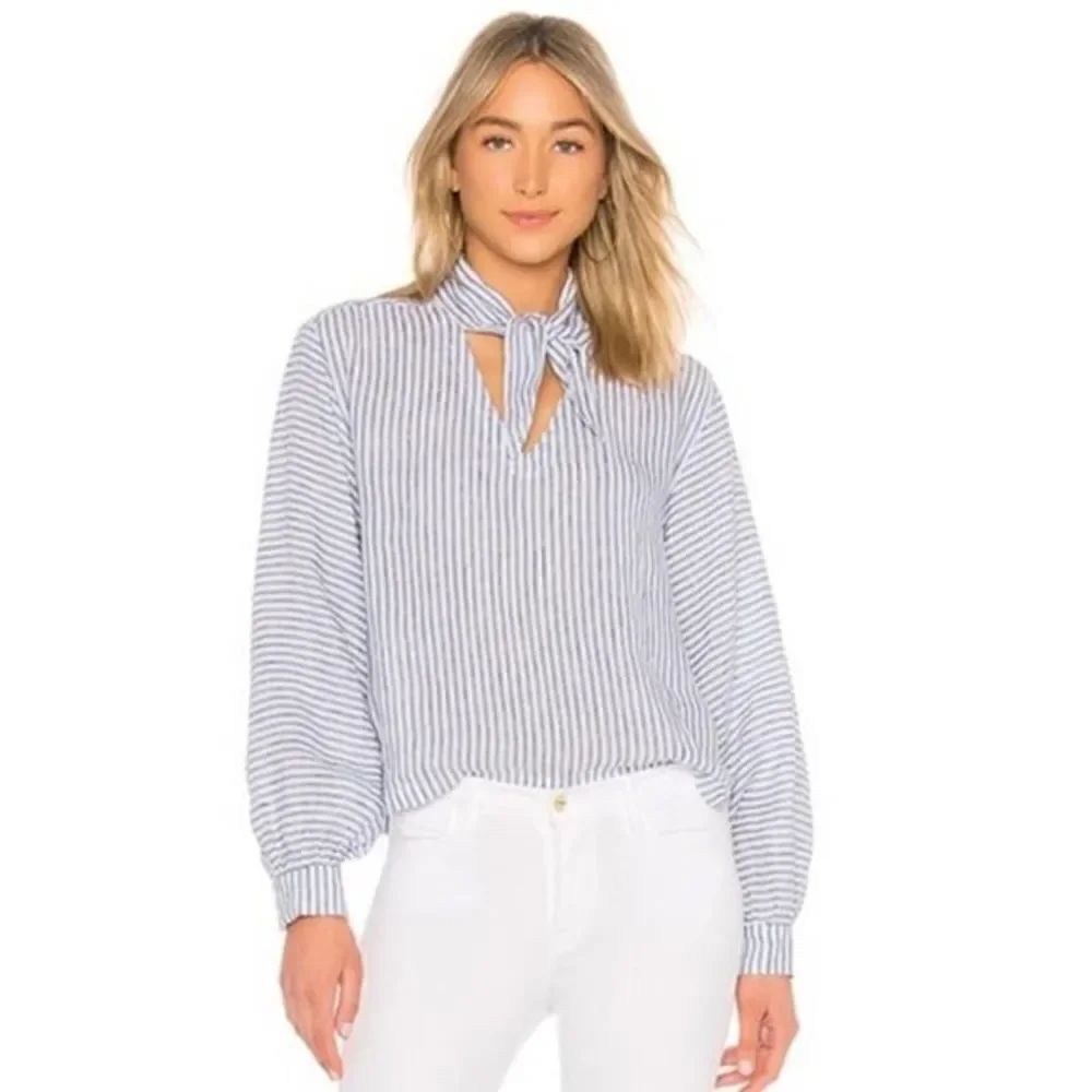 Frame Handkerchief Striped Linen Top - Picture 1 of 7